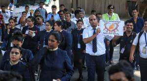 Jet Airways’ ground staff demonstrate at Mumbai airport over unpaid salaries