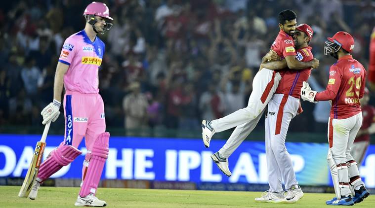 Kings XI Punjab player celebrates after the dismissal Ashton turner of Rajasthan Royals during the Indian Premier League (IPL T20 2019) cricket match between Kings XI Punjab V/S Rajasthan Royals at I. S Bindra Stadium Mohali