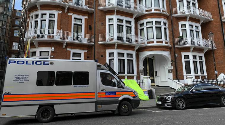 Julian Assange, Julian Assange arrested, WikiLeaks, Wikileaks Julian Assange arrested, Julian assange london, Julian Assange arrest video, Julian Assange ecuador, ecudor Julian assange, Julian Assange news, Julian assange arrest news, London news, Julian assange britain, britain julian assange, indian express, latest news