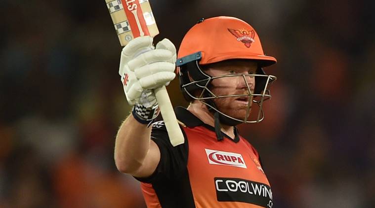 Sunrisers Hyderabad (SRH) batsman Jonny Bairstow celebrates his half century during the Indian Premier League2019(IPL T20) cricket match between Sunrisers Hyderabad (SRH)and Kolkata Knight Riders (KKR) at Rajiv Gandhi International Cricket Stadium in Hyderabad