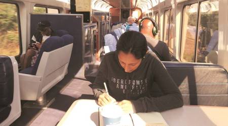 Monisha Rajesh on-board Amtrak during one of her journeys in the US