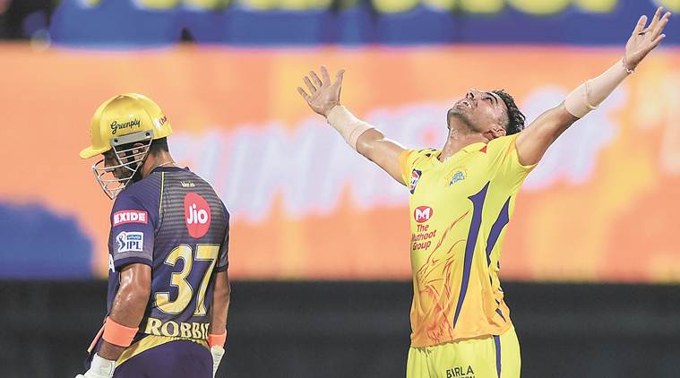 IPL 2019, Deepak chahar, csk vs kkr, chennai super kings vs kolkata knight riders, ipl 2019, csk ipl, Dhoni, Russel batting, cricket news, sports news, indian express
