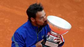 Italy's Fabio Fognini celebrates with the trophy after winning the Monte Carlo Masters