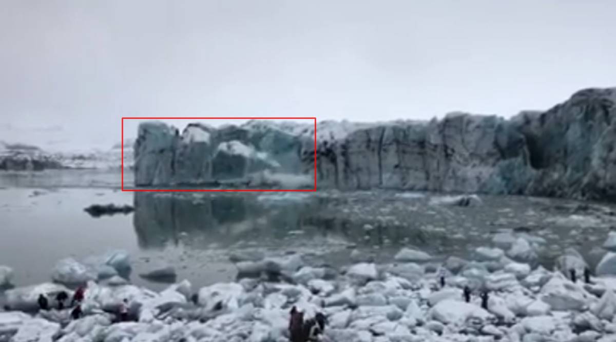 climate change, Glacier Collapse, tourists run Glacier Collapses, Iceland, Iceland Glacier viral video, Iceland tourist spots, viral video, trending, indian express, indian express news