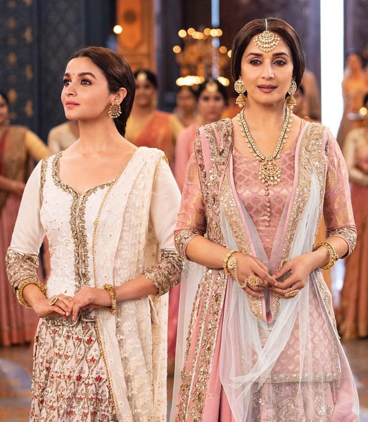 Alia Bhatt and Madhuri Dixit in Kalank song "Ghar More Pardesiya."