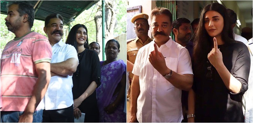 Kamal Haasan Shruti from voting photos