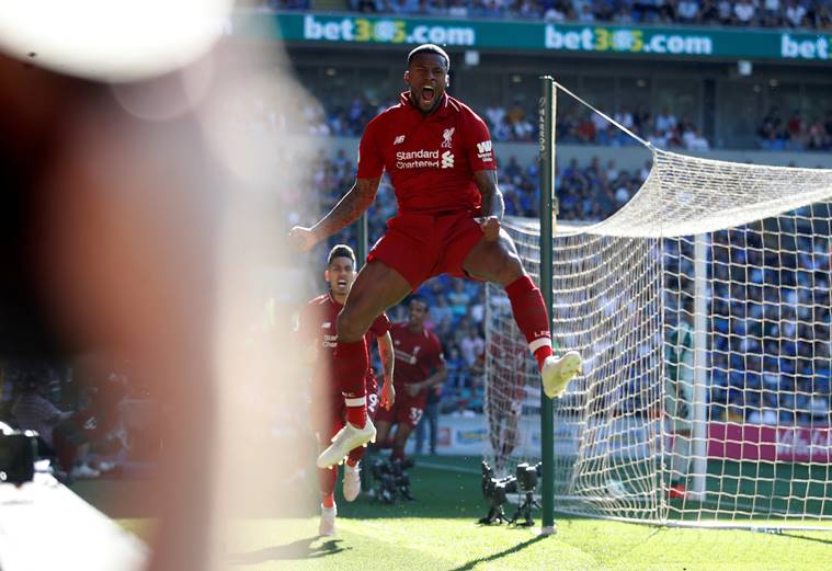 Liverpool's Georginio Wijnaldum celebrates scoring their first goal