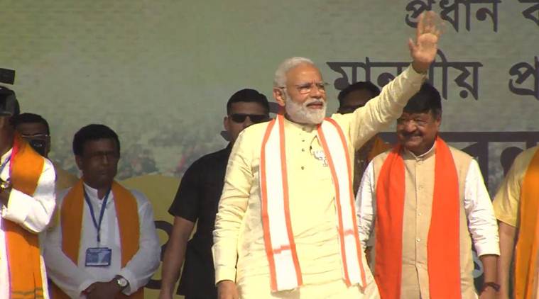 Narendra Modi, PM Modi, Modi BJP, BJP Modi, Bengal elections, Modi in Bengal, Modi election rally in Bengal, BJP rally in Bengal, Modi trips, Modi visits abroad, Modi foreign trips, Modi in foreign, TMC govt, Mamata Banerjee, Election commission, Lok Sabha elections 2019, Decision 2019, Election news, Indian express