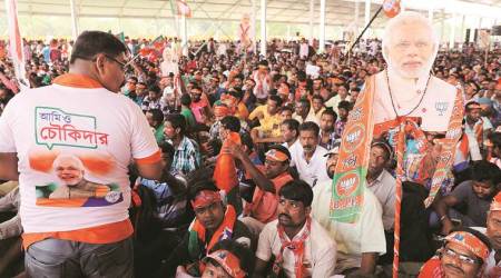 A man wears a “Main bhi Chowkidar” t-shirt. 
Partha Paul