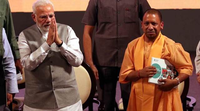 Prime Minister of India Narendra Modi along with Uttar Pradesh Chief Minister Yogi Adityanath. (Express file photo by Vishal Srivastav)
