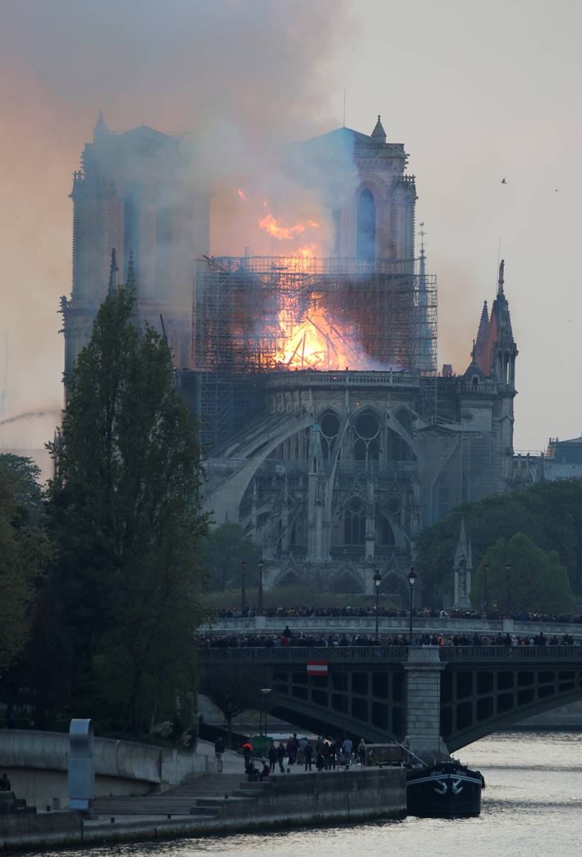 Paris' Notre Dame Cathedral ablaze, part of spire collapses