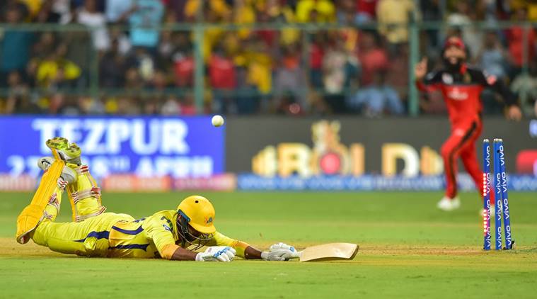 CSK. Batsman Shardul Thakur runs out during the Indian Premier League 2019 (IPL T20) cricket match between Royal Challengers Bangalore (RCB) and Chennai Super Kings (CSK) at Chinnaswamy Stadium in Bengaluru