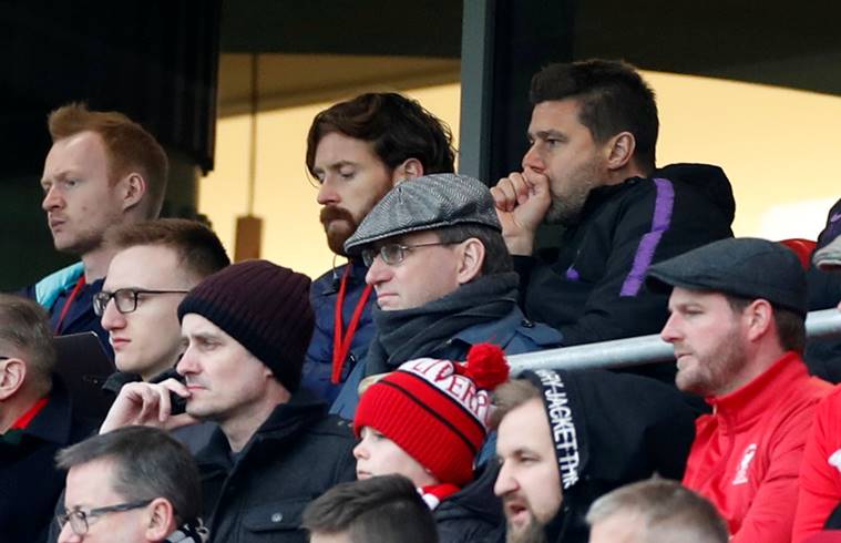 Tottenham manager Mauricio Pochettino in the stands against Liverpool