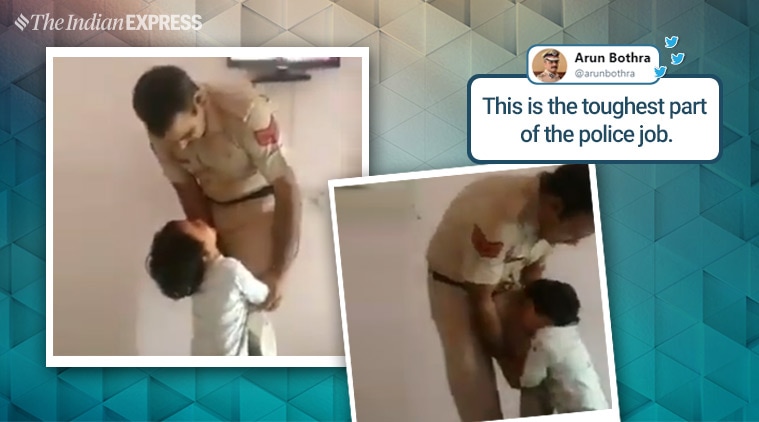 police, police man, delhi police, father son police video, crying child, police officer, police working hours, fathers, father children bond, police son crying viral video, indian express, indian express news