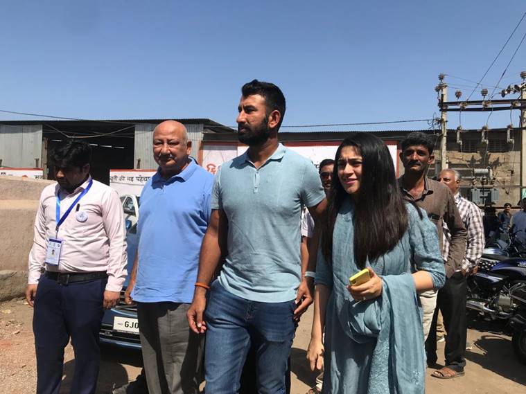 Cheteshwar Pujara at a polling booth in Rajkot for 2019 Lok Sabha elections