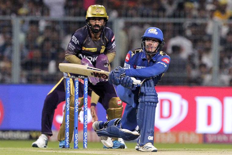 Mumbai Indians' Quinton de Kock plays a shot during the VIVO IPL cricket T20 match against Kolkata Knight Riders in Kolkata