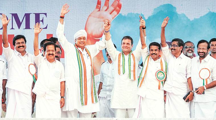Rahul Gandhi, Rahul Gandhi election rally, Rahul Gandhi Thiruvananthapura, Shashi Tharoor, Shashi Tharoor electon rally, lok sabha elections, general elections, election news, decision 2019, lok sabha elections 2019, indian express