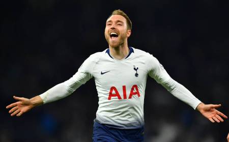 Tottenham's Christian Eriksen celebrates scoring their first goal