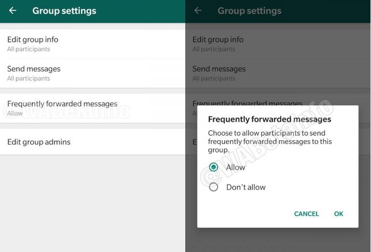 WhatsApp block forwards