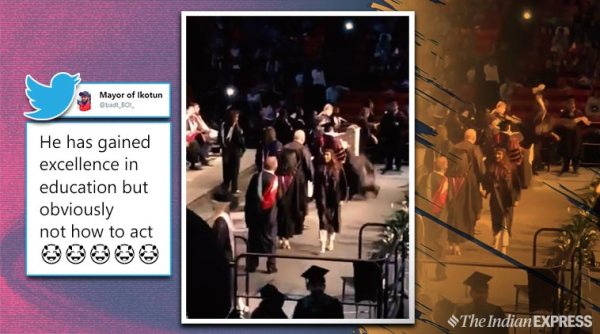 graduation ceremony, funny videos graduation ceremony, student falls graduation ceremony, epic fail graduation ceremony, student backflip fail gradution ceremony, viral videos, indian express