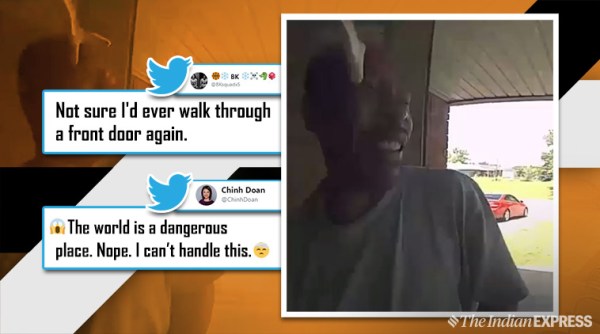 snake attack, snake attack video, snake doorbell video, snake bites man from doorbell, snake bites man on head, viral videos, indian express