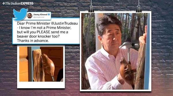 Shinzo Abe, beaver knocker, Shinzo Abe beaver knocker, japan pm beaver knocker, Shinzo Abe beaver knocker video, wooden beaver nocker canada, abe canada gift, viral news, indian express