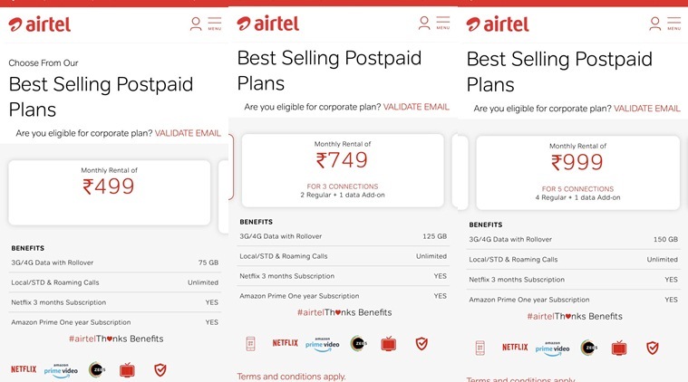 Airtel postpaid plans, Airtel postpaid plans cost, Airtel cheapest postpaid plan, Airtel best postpaid plans, Airtel Rs 499 postpaid plan, Airtel Rs 749 postpaid plan, Airtel Rs 999 postpaid plan, Airtel Rs 1599 postpaid plan