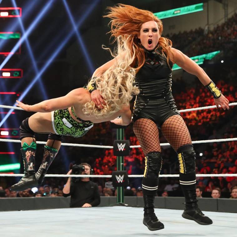   Becky Lynch and Lacey Evans at the WWE Money at the Bank 