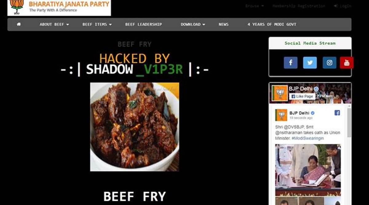 As Modi 2 0 Takes Oath Delhi Bjp Website Hacked With Beef Recipe