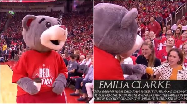 emilia clarke, game of thrones, GOT starbucks coffee gaffe, Houston Rockets mascot, Houston Rockets mascot Emilia clarke video, viral video, indian express