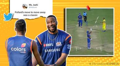 kieron pollard, pollard wide, pollard wide video, ipl 2019 final, kieron pollard wide, mi vs csk, kieron pollard angry, kieron pollard wide call, chennai super kings, mumbai indians, dwayne bravo pollard reaction, bravo pollard fight ipl 2019 final, pollard bat throw, ipl final, indian express news