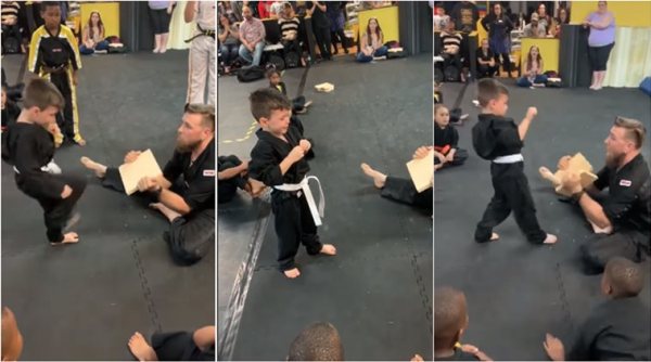little karate kid, little boy karate training, adorable kid karate training, karate tile breaking video, boy refuses to give up, viral videos, indian express