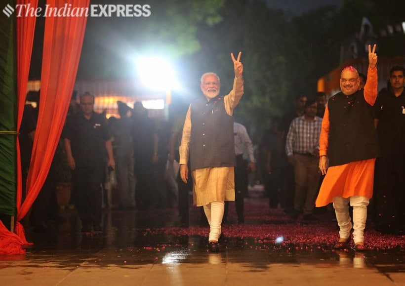 bjp, bjp celebrations, pm modi, modi wave, modi 2.0, amit shah, tsunamo, bjp lok sabha elections, bjp lok sabha election result, lok sabha election results, election results, election results 2019, bjp victory, bjp seats, bjp result, election news, indian express