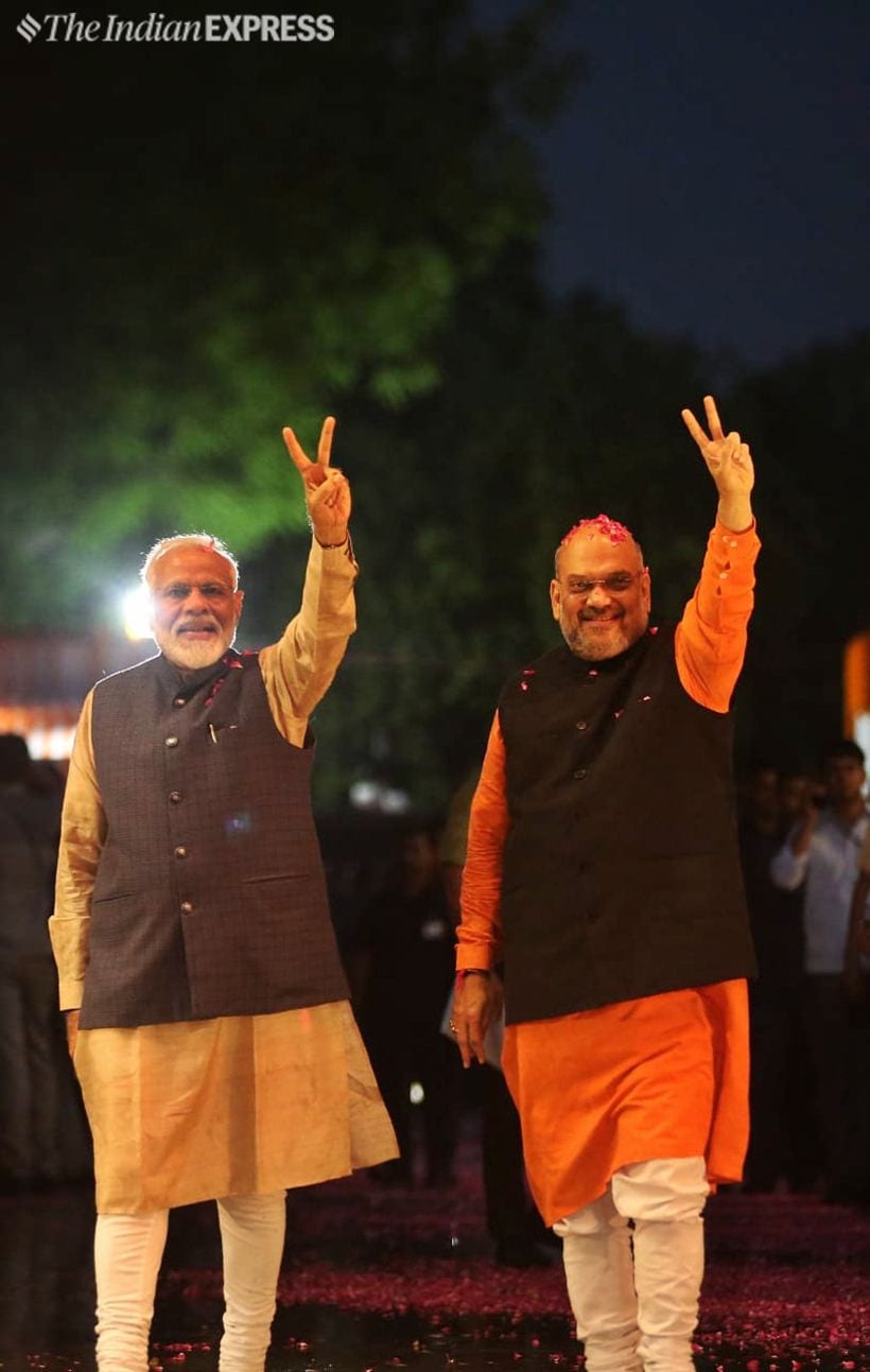 bjp, bjp celebrations, pm modi, modi wave, modi 2.0, amit shah, tsunamo, bjp lok sabha elections, bjp lok sabha election result, lok sabha election results, election results, election results 2019, bjp victory, bjp seats, bjp result, election news, indian express