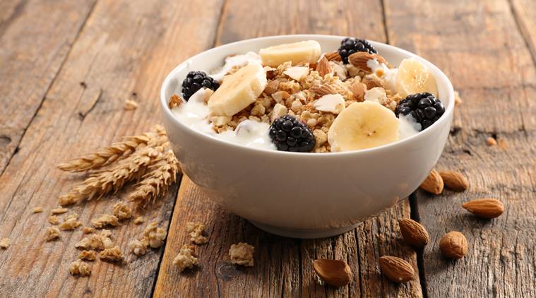 breakfast, muesli,power-packed breakfast, nuts, fruits,soluble fibres, whole grains, weight management, zero cholesterol,busy day, DIY recipes,wheat flakes, grains, seeds, dried fruit, indianexpress.com, indianexpressonline, indianexpress, healthy eating, healthy munching, unhealthy munching snacks, filling, hungerpangs, yogurt, low fat milk, skim milk, overnight oats, raw oats, 