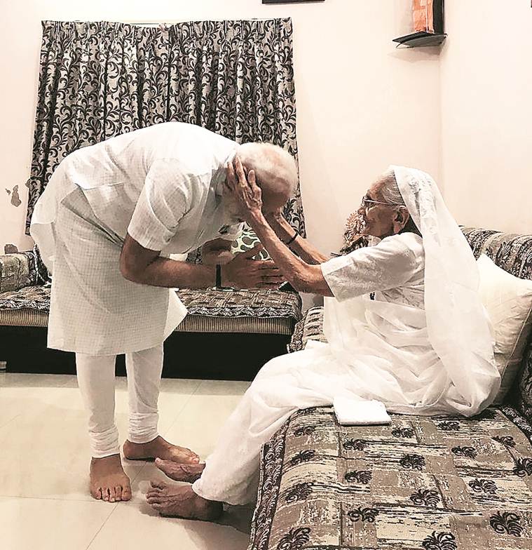 pm modi gujarat, pm modi in gujarat, pm modi gujarat rally, pm modi meets mother, pm modi mother, pm modi swearing in, modi oath ceremony, pm modi news, amit shah