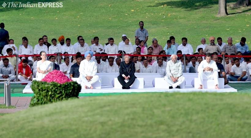 jawaharlal nehru death anniversary, nehru death anniversary photos, shanti vanm, rahul gandhi, sonia gandhi, hamid ansari, pranab mukherjee, manmohan singh, pm modi, congess pays homage, india news, indian express