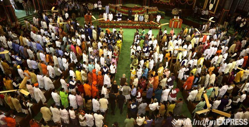 Narendra Modi, Narendra Modi speeches, Lok sabha elections BJP, BJP, PM Modi, Modi parliament speech, Lok Sabha election results, LK Advani, india news, Indian Express