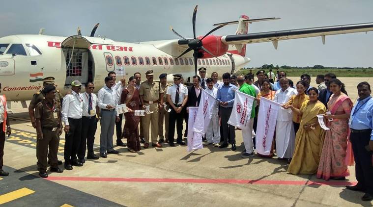 Pratap-Simha-Sa-Ra-Mahesh-GT-Devegowda-Mysore-Bangalore-flight-flag-off-Mysuru-Bengaluru-Air-Alliance-UDAAN-UDAN