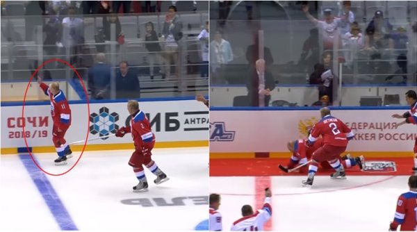Vladimir Putin, Vladimir Putin ice hockey, putin ice hockey fall, putin ice hockey record goals, Amateur Night Hockey League, funny videos, indian express