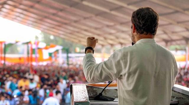 Ludhiana: Congress President Rahul Gandhi addresses an election rally ahead of the last phase of Lok Sabha polls, in Ludhiana, Wednesday, May 15, 2019. (PTI Photo) (PTI5_15_2019_000124B)