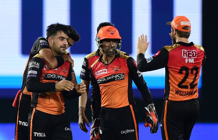 Rashid Khan and SRH teammates celebrate against Delhi Capitals