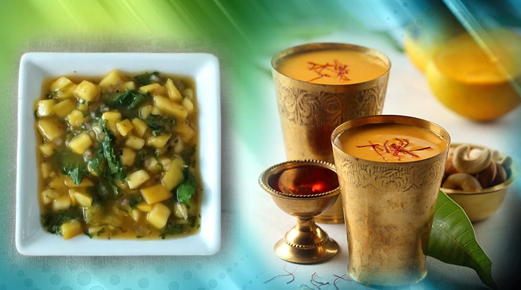 mango recipes, summer mango season, mangoes recipe, aamras, king of fruits, new mango recipes, summer special recipes, Mango, shrimp and cucumber salad, mango thandai, mango salsa, fruit recipes, what are new recipes of mangoes, Park Hotel recipes, indianexpress.com, indianexpressonline, indianexpress, pulpy mango recipes, new recipes indianexpress.com, indianexpress lifestyle, how to make mango thandai,