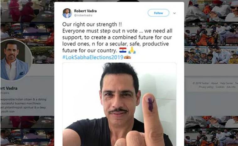 Rober vadra, robert vadra uruguay flag, robert vardra uruguay flag tweet, robert vadra tweet, robert vadra trolled, robert vadra election selfie, lok sabha elections, election news, indian express