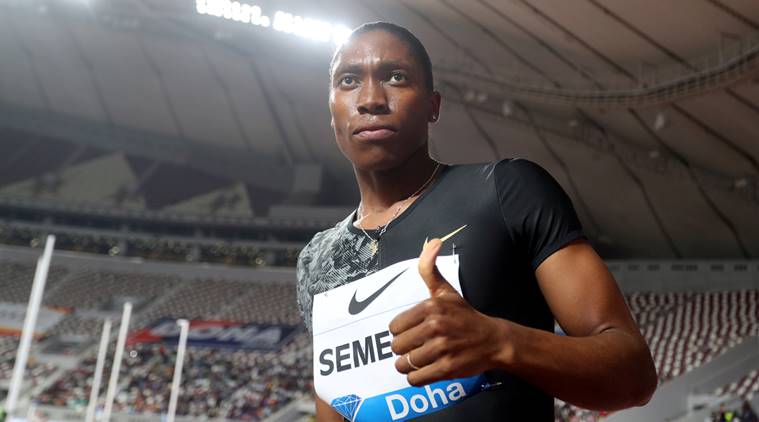 South Africa's Caster Semenya celebrates after winning the women's 800m