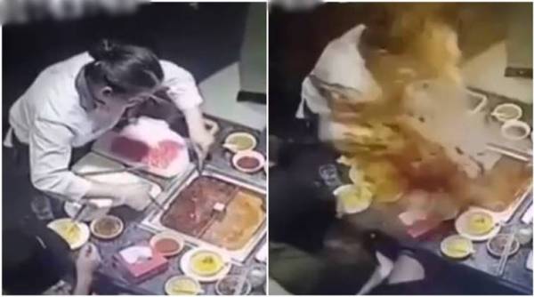 china, china soup blast, boiling soup, Boiling Soup Explodes In Woman's Face, chef boiling soup viral video, china viral video, trending, indian express, indian express news