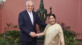 India US relations, Zalmay Khalilzad, Sushma Swaraj, Zalmay Khalilzad Sushma Swaraj meeting, Afghan peace process, US Afghanistan relations, Indian express