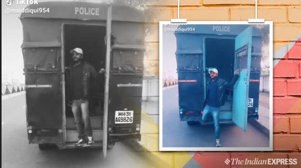 tiktok, tiktok viral video, nagpur police, nagpur police tiktok viral video, police van tiktok video, police van viral video, indian express, indian express news