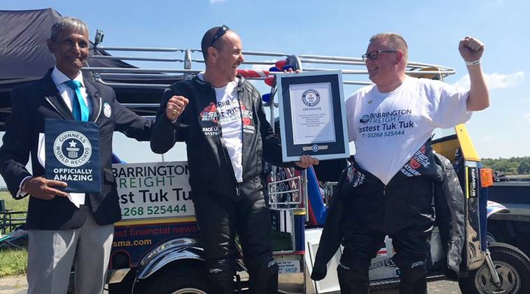 Essex,UK, Elvington Airfield, tuktuk, Guinness World Records,highest speed, achievement,happy,ebay, Indian Express, Indian Express News
