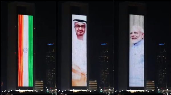 narendra modi, modi swearing in ceremony, uae modi oath ceremony, adnoc building modi photo, uae buildings indian flag, viral videos, indian express